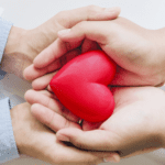 2 pair hands holding a red heart shape